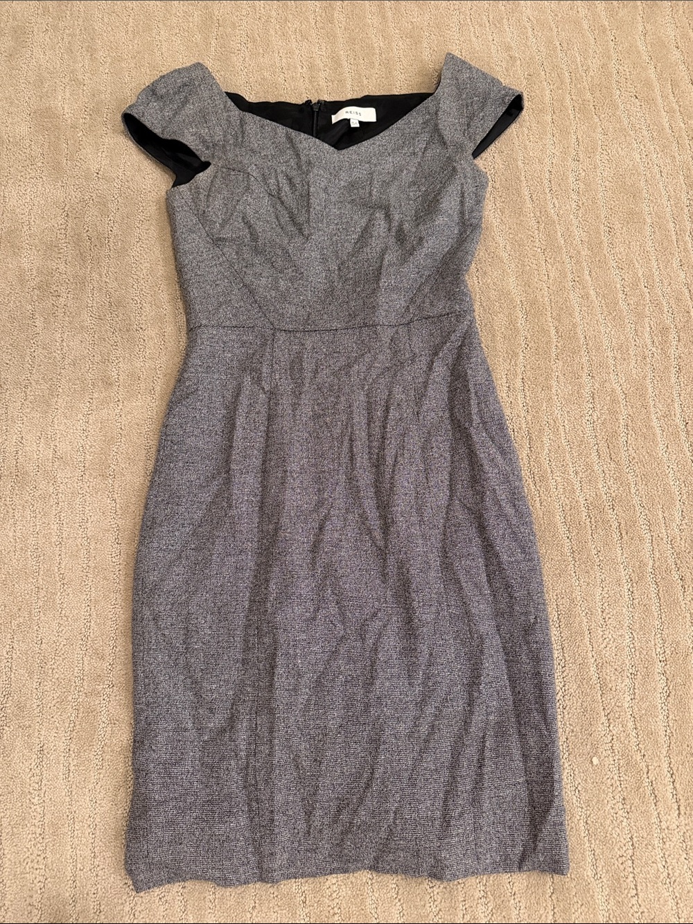 Reiss Gray Tweed Midi Sheath Dress